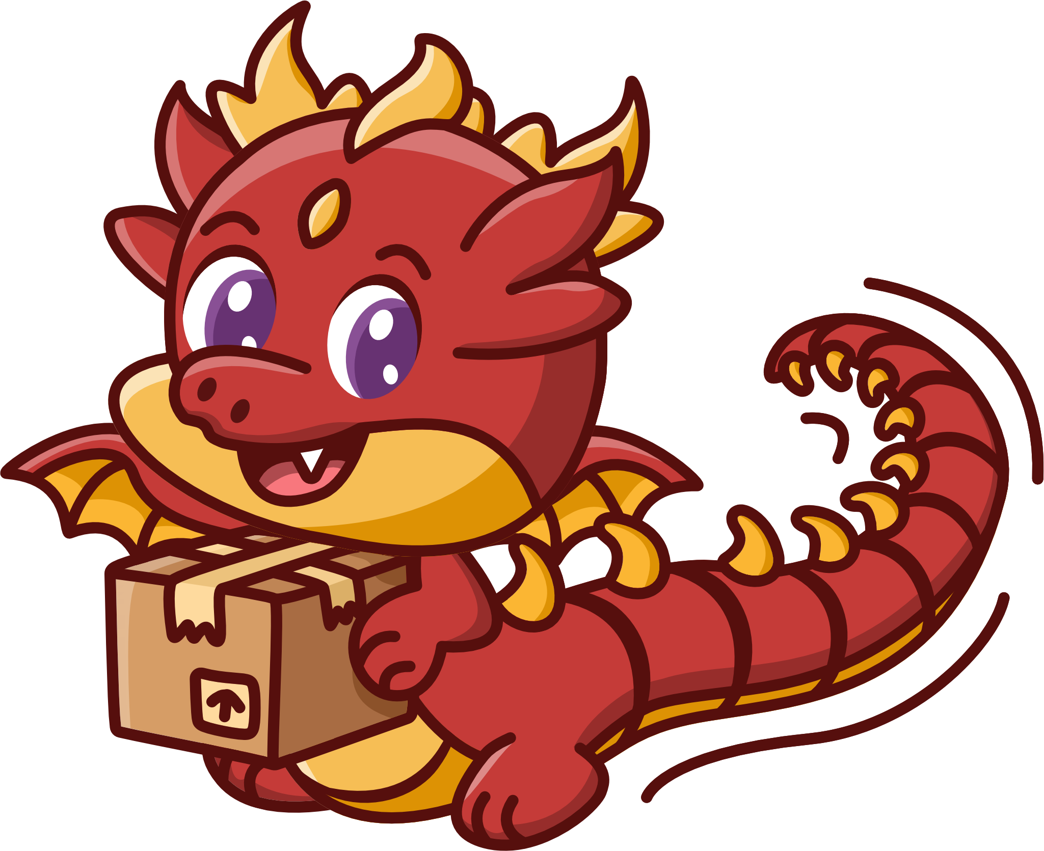 WiggleKin mascot and shipping box illustration